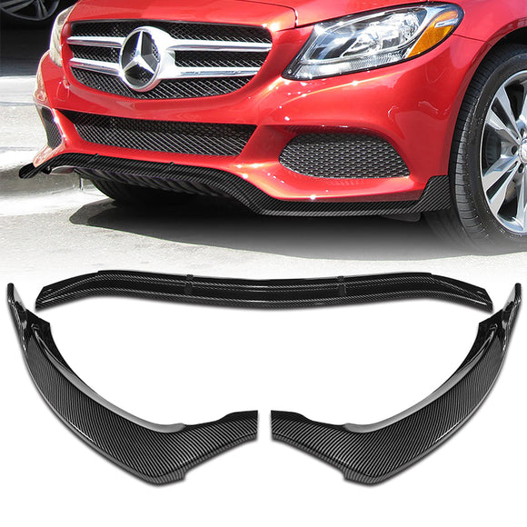 For 2015-2018 Mercedes C-Class W205 Base 3-PCS Carbon Painted Front Bumper Spoiler Lip