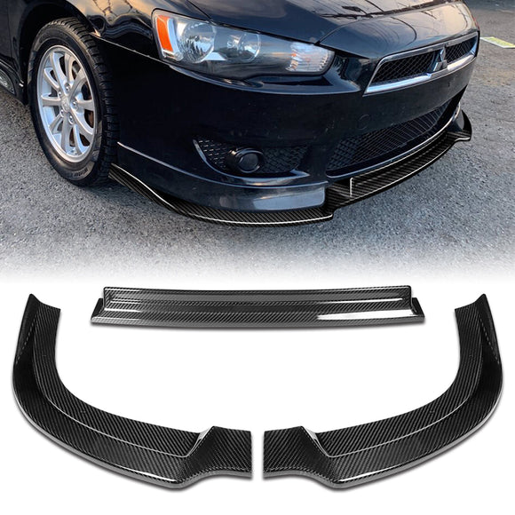 For 2008-2015 Mitsubishi Lancer RA-Style  3-PCS  Carbon Fiber Front Bumper Spoiler Lip