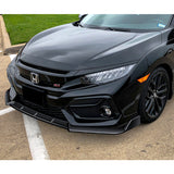 For 2017-2021 Honda Civic Si Coupe Sedan 3-PCS  Painted Black Front Bumper Spoiler Lip