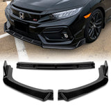 For 2017-2021 Honda Civic Si Coupe Sedan 3-PCS  Painted Black Front Bumper Spoiler Lip