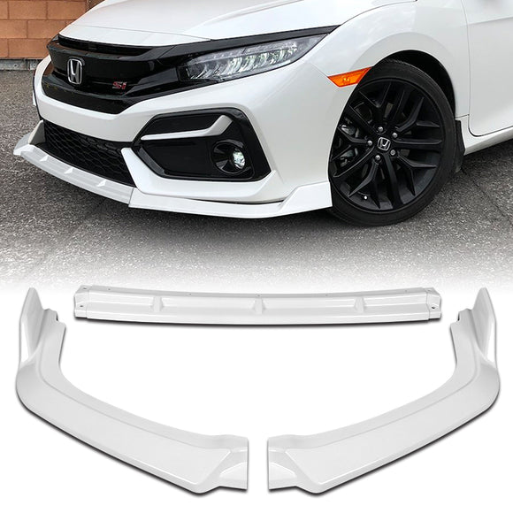 For 2017-2021 Honda Civic Si Coupe Sedan 3-PCS Painted White Front Bumper Spoiler Lip