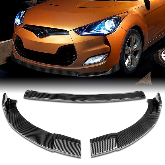 For 2012-2017 Hyundai Veloster Base 3-PCS  Carbon Look Front Bumper Body Spoiler Lip