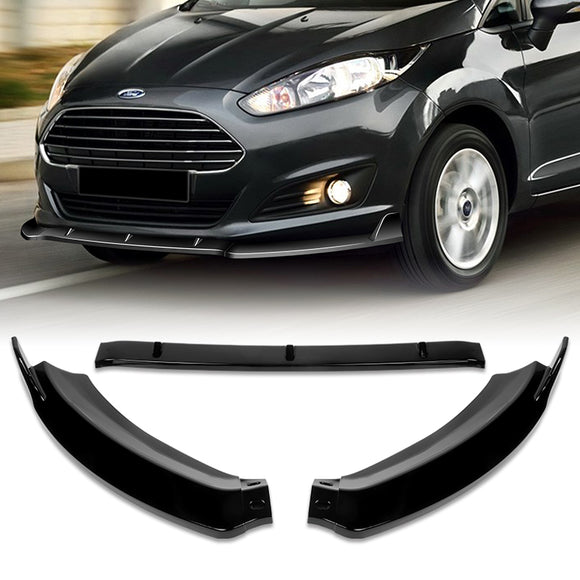 For 2014-2019 Ford Fiesta STP-Style 3-PCS  Painted Black Front Bumper Body Spoiler Lip