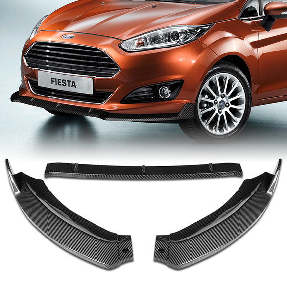 For 2014-2019 Ford Fiesta STP-Style 3-PCS Carbon Look Front Bumper Body Spoiler Lip