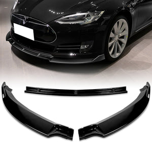 For 2012-2016 Tesla Model S STP-Style  3-PCS Painted Black Front Bumper Spoiler Lip