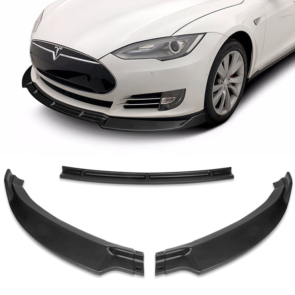 For 2012-2016 Tesla Model S STP-Style 3-PCS  Matt Black Front Bumper Body Spoiler Lip