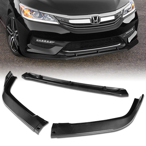 For 2016-17 Honda Accord Sedan Real Carbon Fiber STP-Style 3-Piece Front Bumper Body Spoiler Splitter Lip Kit