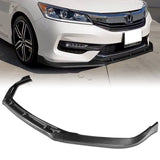 For 2016-17 Honda Accord Sedan Painted Carbon Look STP-Style 3-Piece Front Bumper Body Spoiler Splitter Lip Kit