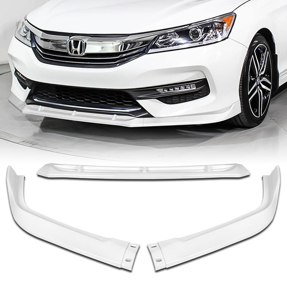 For 2016-17 Honda Accord Sedan Painted White STP-Style 3-Piece Front Bumper Body Spoiler Splitter Lip Kit