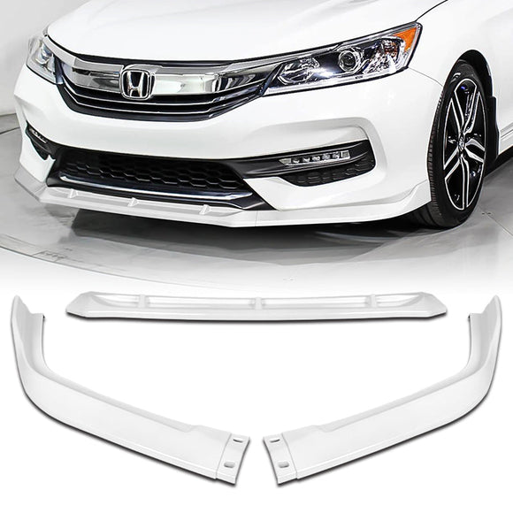 For 2016-17 Honda Accord Sedan Painted White STP-Style 3-Piece Front Bumper Body Spoiler Splitter Lip Kit + FREE GIFT