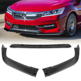 For 2016-17 Honda Accord Sedan Matte Black STP-Style 3-Piece Front Bumper Body Spoiler Splitter Lip Kit