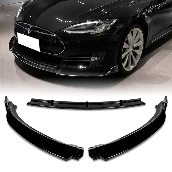 For 2012-2016 Tesla Model S V2 3-PCS  Painted Black Front Bumper Splitter Spoiler Lip