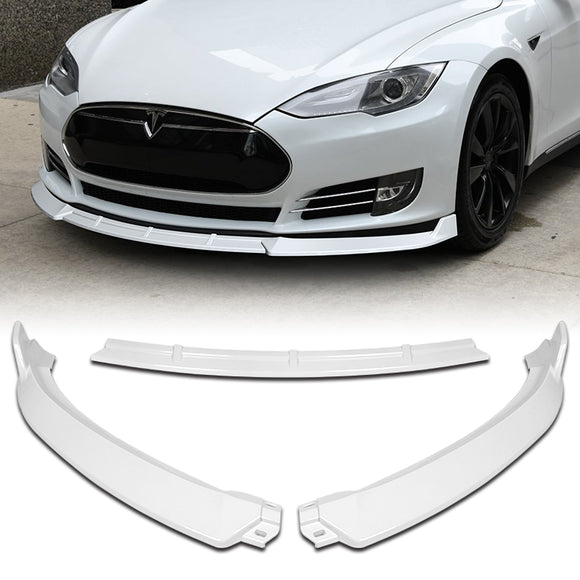 For 2012-2016 Tesla Model S V2 3-  PCSPainted White Front Bumper Splitter Spoiler Lip