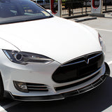 For 2012-2016 Tesla Model S 3-PCS  Real Carbon Fiber Front Bumper Splitter Spoiler Lip