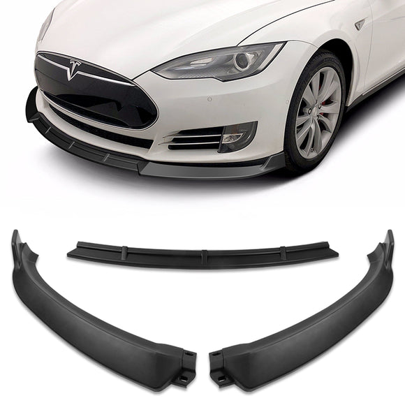 For 2012-2016 Tesla Model S V2 3-PCS  Matt Black Front Bumper Body Splitter Spoiler Lip