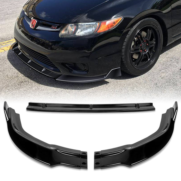 For 2006-2008 Honda Civic Coupe CS-Style 3-PCS Painted Black Front Bumper Spoiler Lip