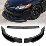 For 2006-2008 Honda Civic Coupe CS-Style 3-PCS Painted Black Front Bumper Spoiler Lip