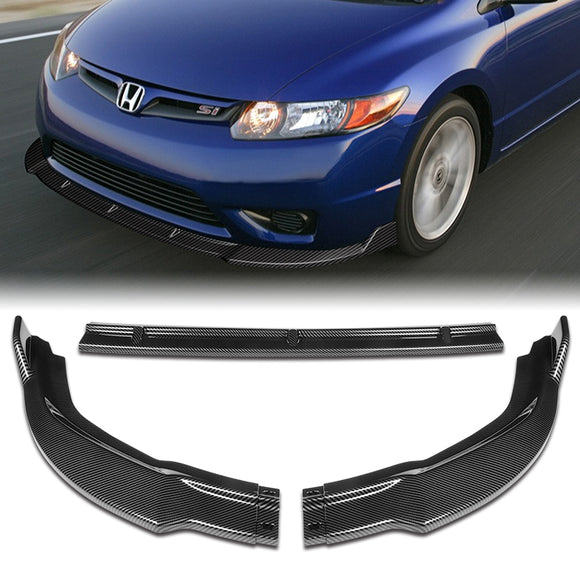 For 2006-2008 Honda Civic Coupe CS-Style  3-PCS Carbon Look Front Bumper Spoiler Lip
