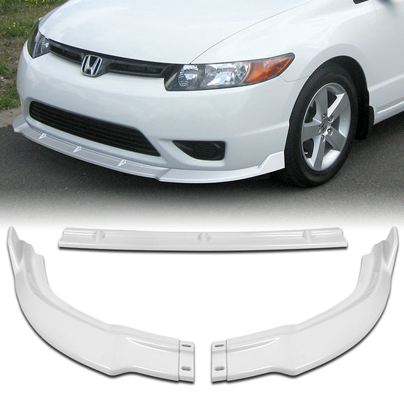 For 2006-2008 Honda Civic Coupe CS-Style 3-PCS Painted White Front Bumper Spoiler Lip