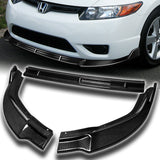 For 2006-2008 Honda Civic Coupe 3-PCS  Carbon Fiber Front Bumper Splitter Spoiler Lip