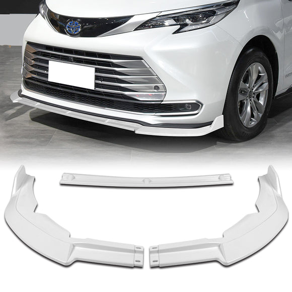 For 2021-2023 Toyota Sienna LE XLE MP-Style Painted WHITE 3-Pcs Front Bumper Spoiler Lip