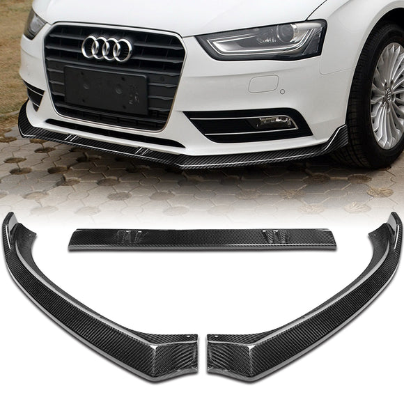 For 2013-2016 Audi A4 Quattro Carbon Fiber 3-Pcs  Front Bumper Splitter Spoiler Lip