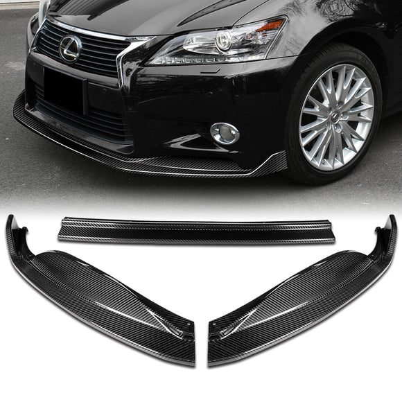For 2013-2015 Lexus GS350 GS450h Base Real Carbon Fiber 3-Pcs Front Bumper Spoiler Lip