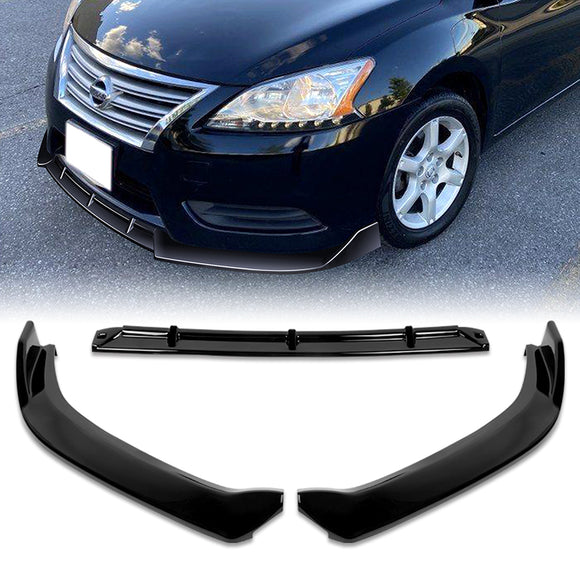 For 2013-2015 Nissan Sentra Painted Black  3-Pcs Front Bumper Body Splitter Spoiler Lip