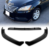 For 2013-2015 Nissan Sentra Painted Black  3-Pcs Front Bumper Body Splitter Spoiler Lip