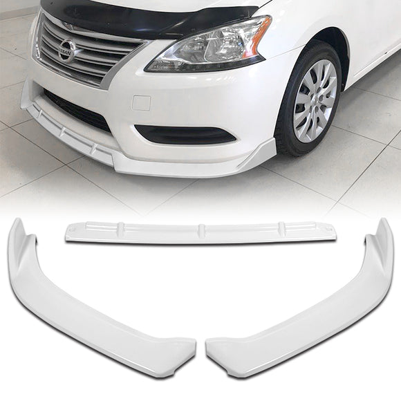 For 2013-2015 Nissan Sentra Painted White 3-Pcs Front Bumper Body Splitter Spoiler Lip