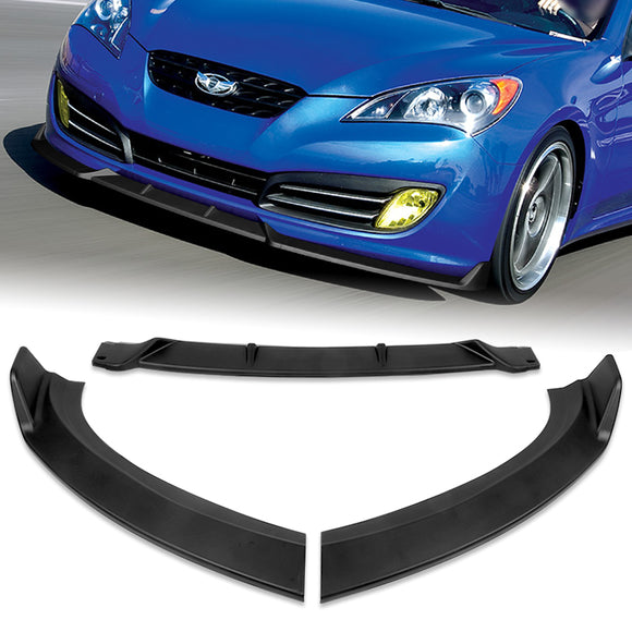 For 2010-2012 Hyundai Genesis Coupe Matt Black 3-Pcs Front Bumper Splitter Spoiler Lip