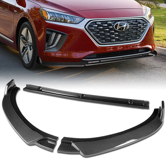 For 2017-2022 Hyundai IONIQ STP-Style Carbon Look 3-Piece Front Bumper Body Spoiler Splitter Lip Kit with Windshield Banner Combo