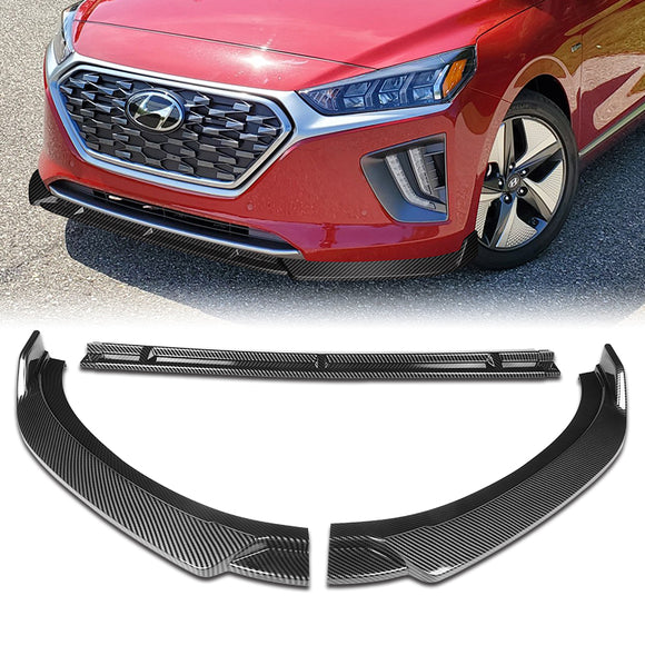 For 2017-2022 Hyundai IONIQ STP-Style Real Carbon Fiber 3-Piece Front Bumper Body Spoiler Splitter Lip Kit