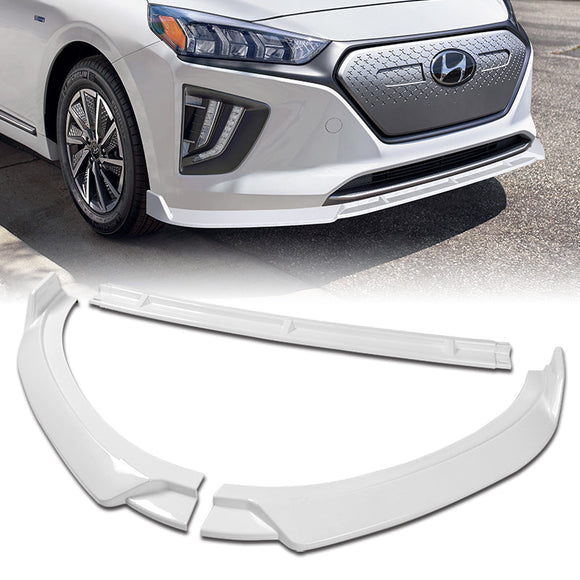 For 2017-2022 Hyundai IONIQ STP-Style Painted White 3-Piece Front Bumper Body Spoiler Splitter Lip Kit with Windshield Banner Combo