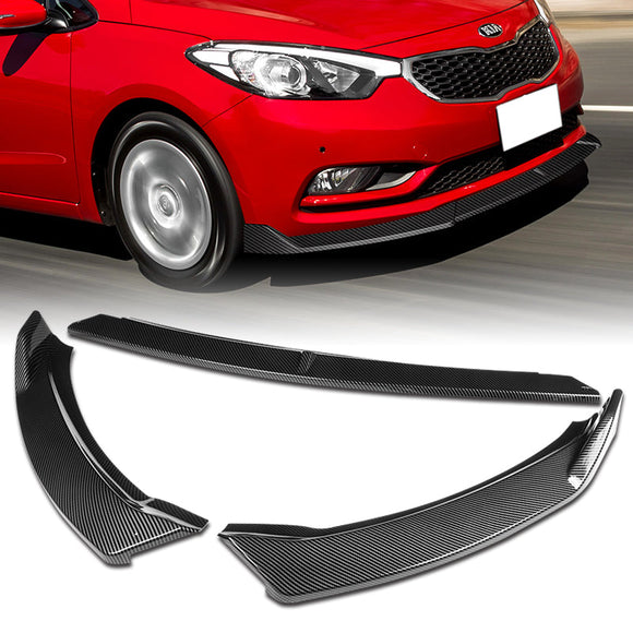 2014-2016 Kia Forte EX LX SX Carbon Look 3-Piece Front Bumper Body Spoiler Splitter Lip Kit with Moulding Trim Molding Strip