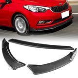 2014-2016 Kia Forte EX LX SX Carbon Look 3-Piece Front Bumper Body Spoiler Splitter Lip Kit with Moulding Trim Molding Strip