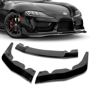 2019-2021 Toyota Supra A90 Painted Black 3-Piece Front Bumper Body Spoiler Splitter Lip Kit with Keychain Set