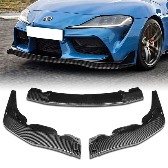 2019-2021 Toyota Supra A90 Carbon Look 3-Piece Front Bumper Body Spoiler Splitter Lip Kit with Keychain Set