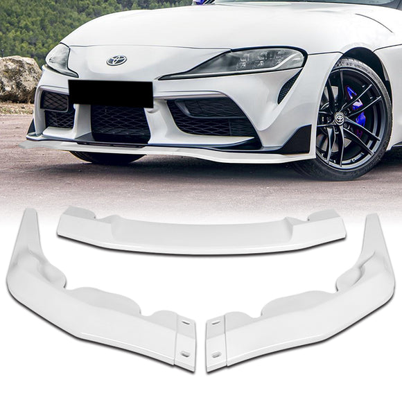 2019-2026 Toyota Supra A90 Painted White 3-Piece Front Bumper Body Spoiler Splitter Lip Kit with Keychain Set