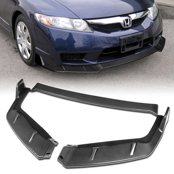 For 2009-2011 Honda Civic 4DR GT-Style Carbon Look 3-Piece Front Bumper Body Spoiler Splitter Lip Kit