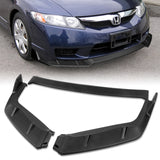 For 2009-2011 Honda Civic 4DR GT-Style UNPAINTED Matte Black 3-Piece Front Bumper Body Spoiler Splitter Lip Kit