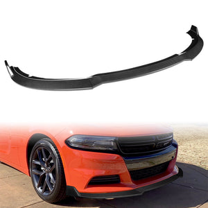 2015-2022 Dodge Charger SXT Carbon Look 3-Piece Front Bumper Body Spoiler Splitter Lip Kit with Badge Scratch Guard Set