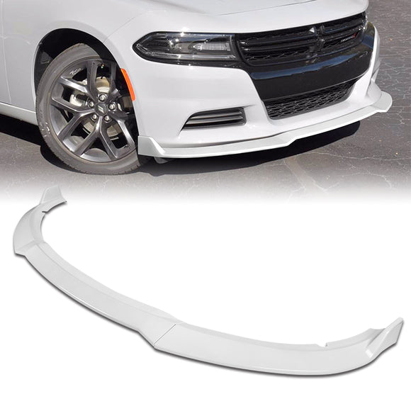 2015-2022 Dodge Charger SXT Painted White 3-Piece Front Bumper Body Spoiler Splitter Lip Kit with Badge Scratch Guard Set