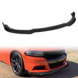 2015-2023 Dodge Charger SXT Unpainted Matte Black 3-Piece Front Bumper Body Spoiler Splitter Lip Kit with License Plate Lights