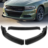 2015-2023 Dodge Charger SXT Unpainted Matte Black 3-Piece Front Bumper Body Spoiler Splitter Lip Kit with License Plate Lights