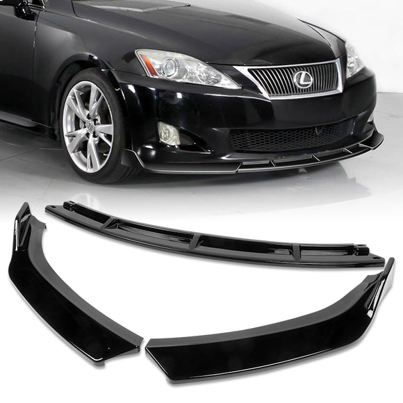 2009-2010 Lexus IS250 IS350 GT-Style Painted Black 3-Piece Front Bumper Body Spoiler Splitter Lip Kit with Leather Keychain Set