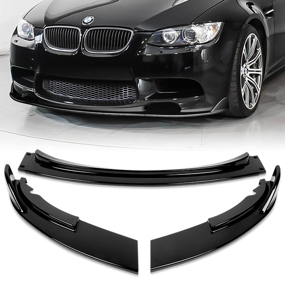 2008-2013 BMW E90 E92 E93 M3 Painted Black 3-Piece Front Bumper Body Spoiler Splitter Lip Kit with Vinyl Hood Sticker