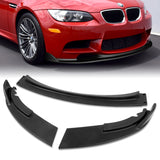2008-2013 BMW E90 E92 E93 M3 Unpainted Black 3-Piece Front Bumper Body Spoiler Splitter Lip Kit with Vinyl Hood Sticker