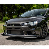 2008-2015 Mitsubishi Evolution X R-Style Painted Black 3-Piece Front Bumper Body Spoiler Splitter Lip Kit with Lanyard Set