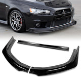 2008-2015 Mitsubishi Evolution X R-Style Painted Black 3-Piece Front Bumper Body Spoiler Splitter Lip Kit